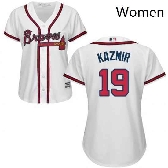 Womens Majestic Atlanta Braves 19 Scott Kazmir Authentic White Home Cool Base MLB Jersey